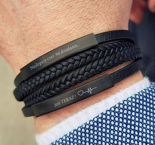 Bransoletka skórzana PODWÓJNA dzień OJCA dla TATY SYNA z GRAWEREM prezent na Arena.pl