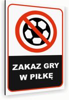 Tabliczka znak informacyjny 20x15 Biała ZAKAZ GRY W PIŁKĘ Nierdzewna