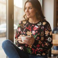 Świąteczna Bluza Damska Nadruk Print Wciągana Luźna Na Prezent