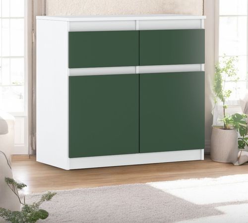 Komoda Wysoka 2 Szuflady Oleksa 80cm Pojemna Szafka Biała Butelkowa Zieleń na Arena.pl