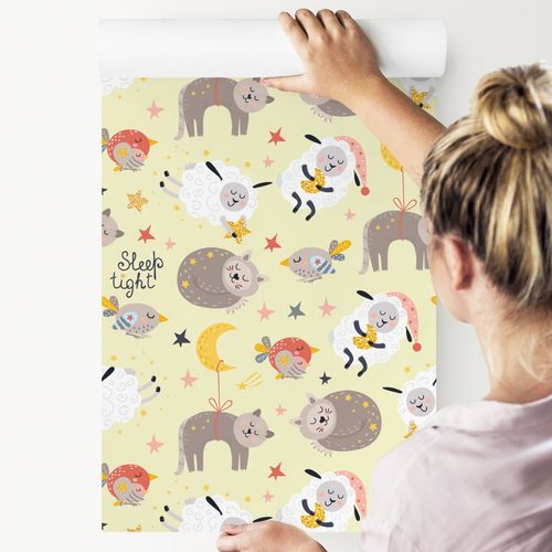 Tapeta Ozdobna Dla Dzieci Śpiące ZWIERZĄTKA Owce na Arena.pl