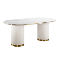 Stół owalny glamour marmur 180x90 ryflowane nogi do jadalni Luna Ecru
