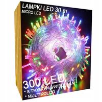 ŚWIATEŁKA LAMPKI LED CHOINKOWE SZNUR ŁAŃCUCH 8 TRYBÓW MULTIKOLOR 30m