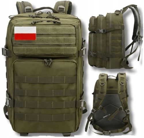 DUŻY PLECAK WOJSKOWY PODRÓŻNY TURYSTYCZNY TAKTYCZNY MILITARNY 45L + FLAGA na Arena.pl