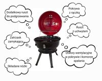 Grill okrągły, węglowy przenośny turystyczny + KOMIN ROZPALACZ GW0114