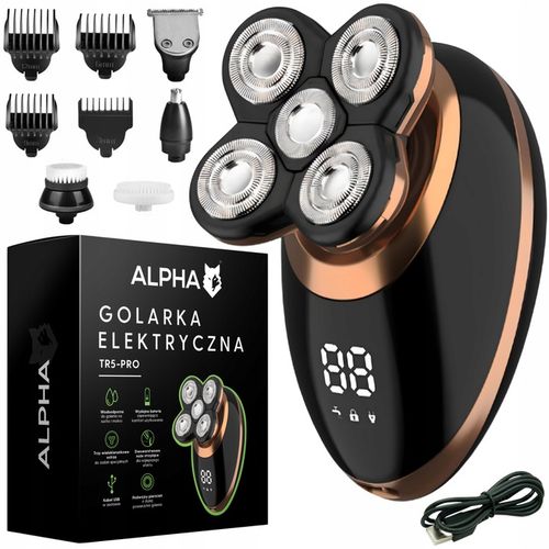 Golarka Męska 5W1 Maszynka do Golenia Brody, Włosów i Głowy - Trymer Alpha na Arena.pl