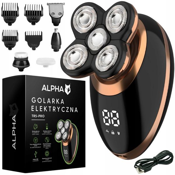 Golarka Męska 5W1 Maszynka do Golenia Brody, Włosów i Głowy - Trymer Alpha zdjęcie 15