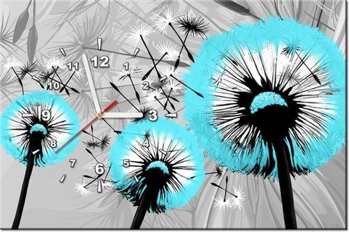 60CM 40CM ZEGAR OBRAZ DMUCHAWCE DELIKATNYM TURKUSIE DRUK PŁÓTNO RAMA na Arena.pl