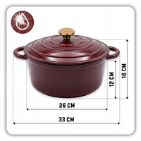 GARNEK ŻELIWNY 5L EMALIOWANY POKRYWKA WIŚNIOWY GAZ INDUKCJA PIEKARNIK 26CM