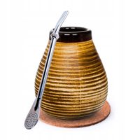 Zestaw Yerba Mate Matero Ceramiczne Miodowe + Bombilla z Pierścieniem