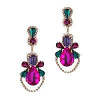 Kolczyki złote cyrkoniowy ŁAŃCUSZEK różowe zielone wiszące orientalne