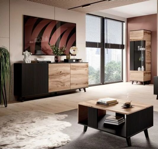 Komoda RANDOM KM-1 dąb/czarna zdjęcie 1