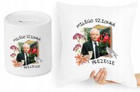 Jarosław Kaczyński Zestaw Poduszka + Skarbonka Z Nadrukiem Ze Zdjęciem