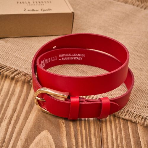 pasek damski skórzany czerwony 110 cm ze złotą klamrą paolo peruzzi na Arena.pl