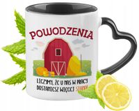 Powitanie W Pracy Kubek Czarny Z Uszkiem W Kształcie Serca Na Prezent