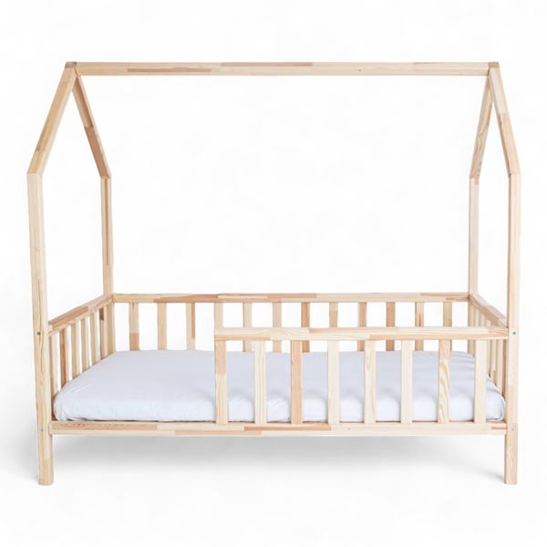 ŁÓŻKO DZIECIĘCE DOMEK AURORA 180x80 DREWNIANE BARIERKA + STELAŻ SOSNA