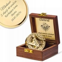 Mosiężny Kompas Zegar Słoneczny Busola w Pudełku z GRAWEREM GRATIS