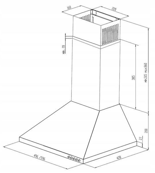 CZARNY POCHŁANIACZ OKAP KUCHENNY KOMINOWY ŚCIENNY MAAN MIX 50 CM FILTR LED zdjęcie 8