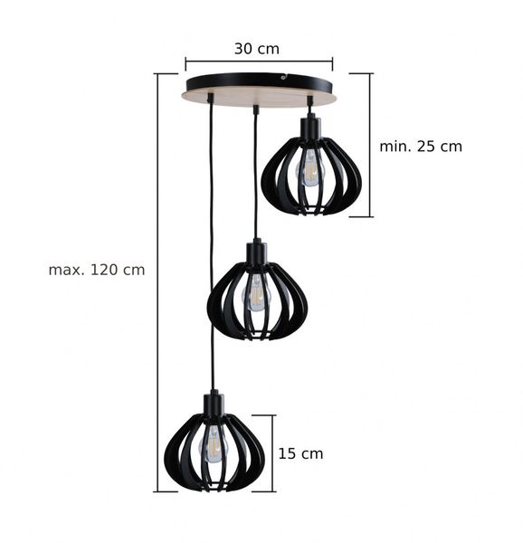 Lampa wisząca 3xE27 NICOLETA BLACK AND NATURAL 816 zdjęcie 3