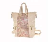 Chiara pojemny shopper plecak 2 w 1 jasny beż groszek + kwiaty M8008 Plato