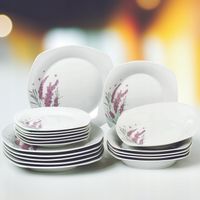 SERWIS OBIADOWY PORCELANOWY ZESTAW TALERZY BIAŁY NA 6 OSÓB WZÓR LAWENDA