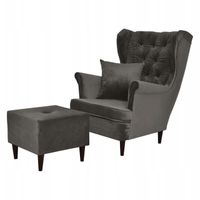 Fotel uszak Gaja z podnóżkiem skandynawski Family Meble brunatny szary