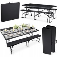 Zestaw ogrodowy składany ławka + 2 ławki 180 cm Plonos czarny