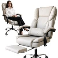 fotel biurowy obrotowy skyline z podnóżkiem - kremowa ekoskóra ko51k