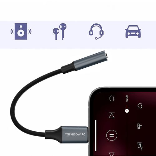 Adapter przejściówka iPhone Lightning - mini jack 3.5mm - czarny na Arena.pl