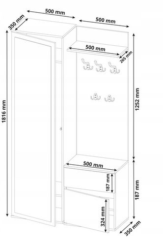 Garderoba szafa lustro wieszak szafka na buty biała V-5 Producent na Arena.pl