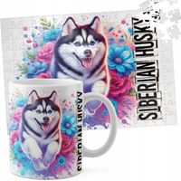 ZESTAW KUBEK + PUZZLE 110EL - PIES PSY PIESEK RASA HUSKY SYBERYJSKI