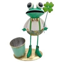 METALOWA ŻABA DO OGRODU FIGURKA OGRODOWA DEKORACJA ŻABA Z DONICZKĄ 40 cm