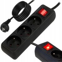 PRZEDŁUŻACZ LISTWA ZASILAJĄCA WŁĄCZNIK 3 GNIAZDA 5M CZARNY UZIEMIENIE