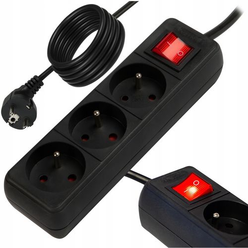 PRZEDŁUŻACZ LISTWA ZASILAJĄCA WŁĄCZNIK 3 GNIAZDA 5M CZARNY UZIEMIENIE na Arena.pl