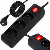 PRZEDŁUŻACZ LISTWA ZASILAJĄCA WŁĄCZNIK 3 GNIAZDA 5M CZARNY UZIEMIENIE