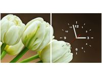 80 40CM 2 ELEM ZEGAR OBRAZ BIAŁE TULIPANY NADRUK