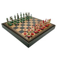 WŁOSKI ZESTAW FIGUR SZACHOWYCH METALOWYCH AMELOT + SZACHOWNICA ZŁOTO/CZARNA