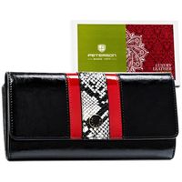 duży portfel damski w kolorze czarnym ze zdobieniem imitującym skórę