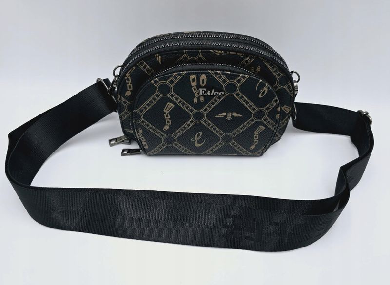 Eslee - torebka listonoszka skóra ekologiczna nadruk czarny E8882C zdjęcie 1