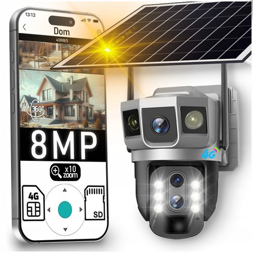KAMERA SOLARNA ZEWNĘTRZNA 4G NA SIM LTE 8 MPX 10x ZOOM 2 KAMERY OBIEKTYWY na Arena.pl