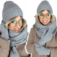 zimowy KOMPLET damski CZAPKA + KOMIN + RĘKAWICZKI dotykowe CIEPŁY