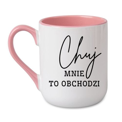 KUBEK „CHUJ MNIE TO OBCHODZI” Wzór - Elegant Coffee Różowy 330 ml na Arena.pl