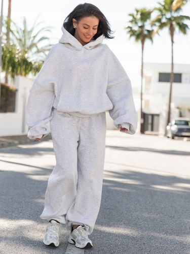 Spodnie dresowe bawełniane damskie baggy szerokie oversize szary melanż na Arena.pl