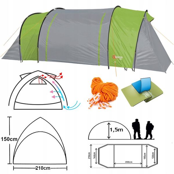 Namiot 4 osobowy 2 sypialnie Przedsionek TROPIK turystyczny kempingowy zdjęcie 9