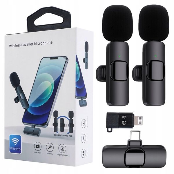 2x MIKROFON BEZPRZEWODOWY KRAWATOWY + ODBIORNIK USB-C + ADAPTER DO IPHONE zdjęcie 1