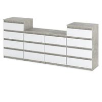 Komoda Meblościanka Szafka Rtv Do Salonu Hugo 220cm 14 Szuflad Beton Biały