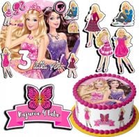 ZESTAW OPŁATEK NA TORT 30CM + 17 POSTACI - LALKA + IMIĘ 24CM 26CM