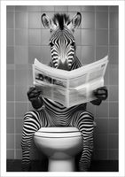 PLAKAT BEZ RAMY do Łazienki WC Toalety ZEBRA NA KIBLU gazeta P2531_40x50