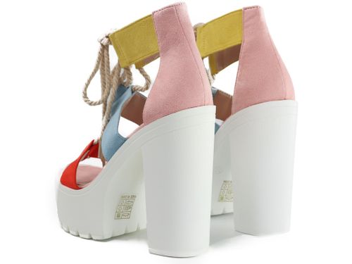 Kolorowe sandały na słupku i platformie białej 38 na Arena.pl