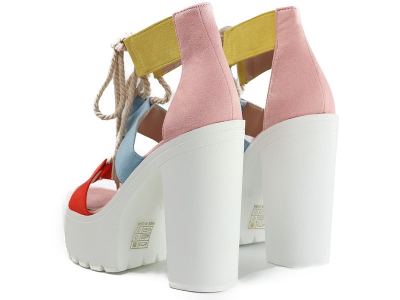 Kolorowe sandały na słupku i platformie białej 38 zdjęcie 4